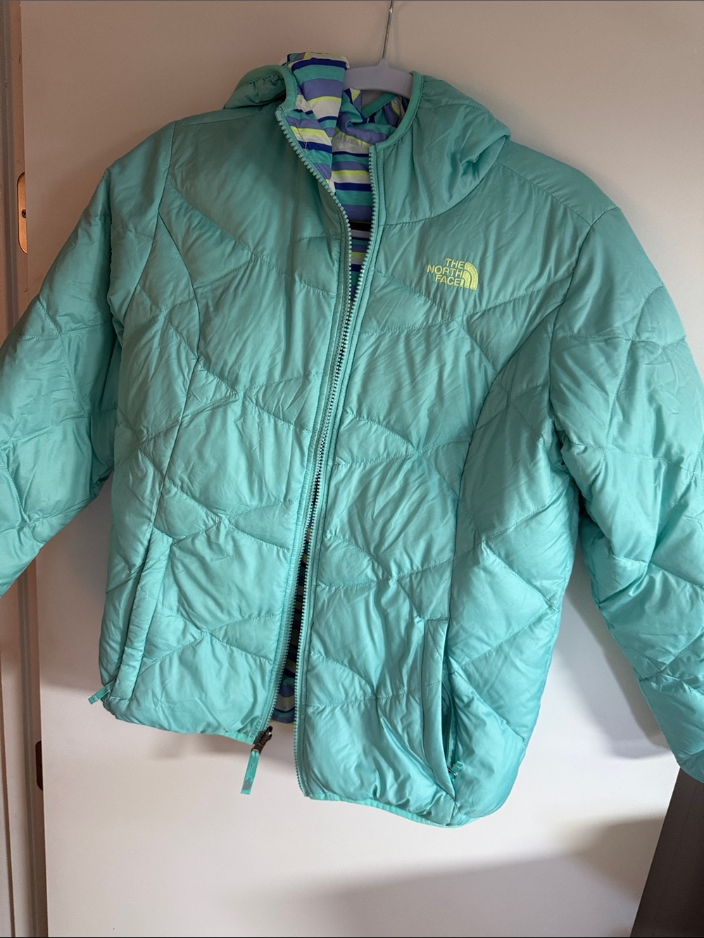 The North Face Girls' Mint Green Hooded Reversible Jacket